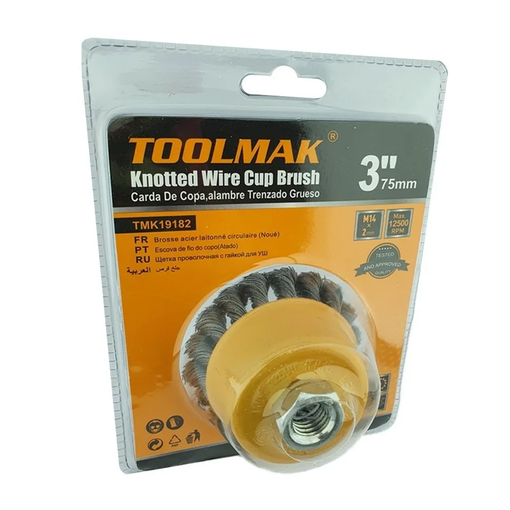 ESCOBILLA DE COPA TRENZADA TORCIDA 75MM ESMERIL TOOLMAK TMK19182 - 1