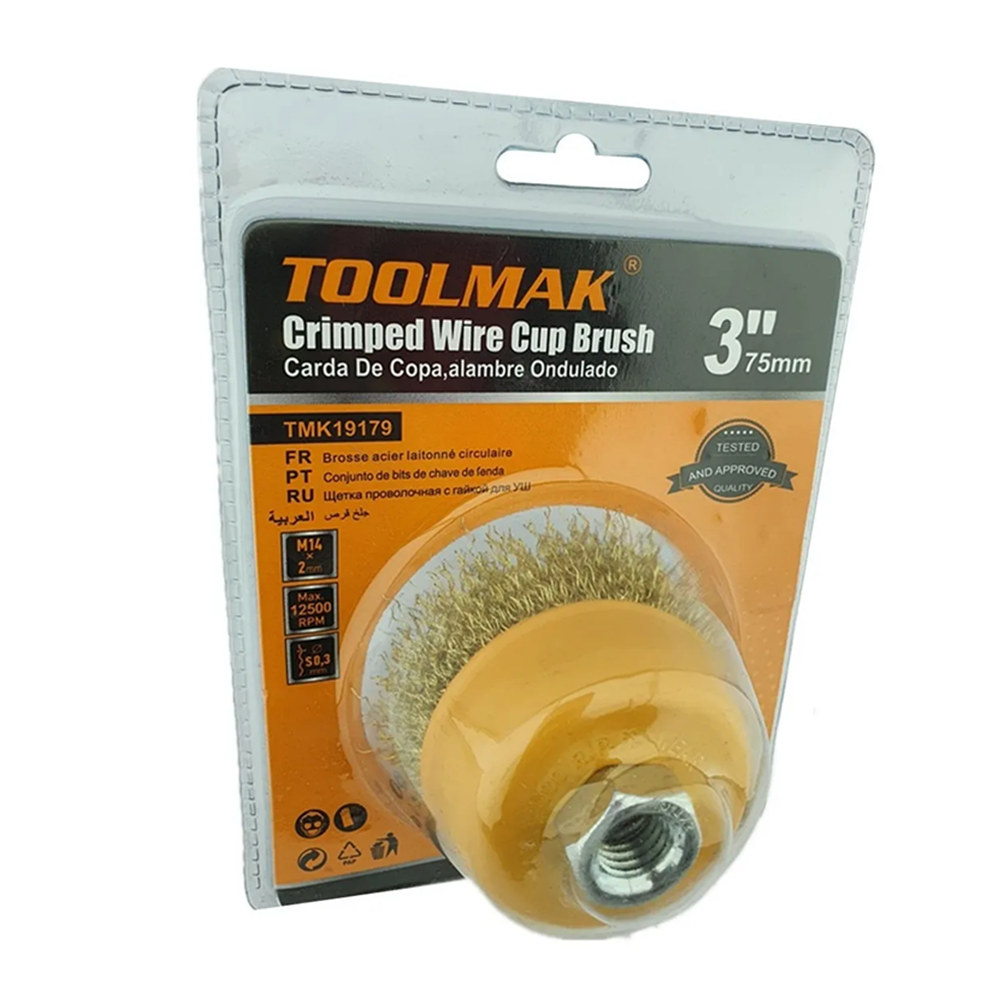 ESCOBILLA TOOLMAK TMK19179 DE COPA RIZADA 75 MM ESMERIL - 1