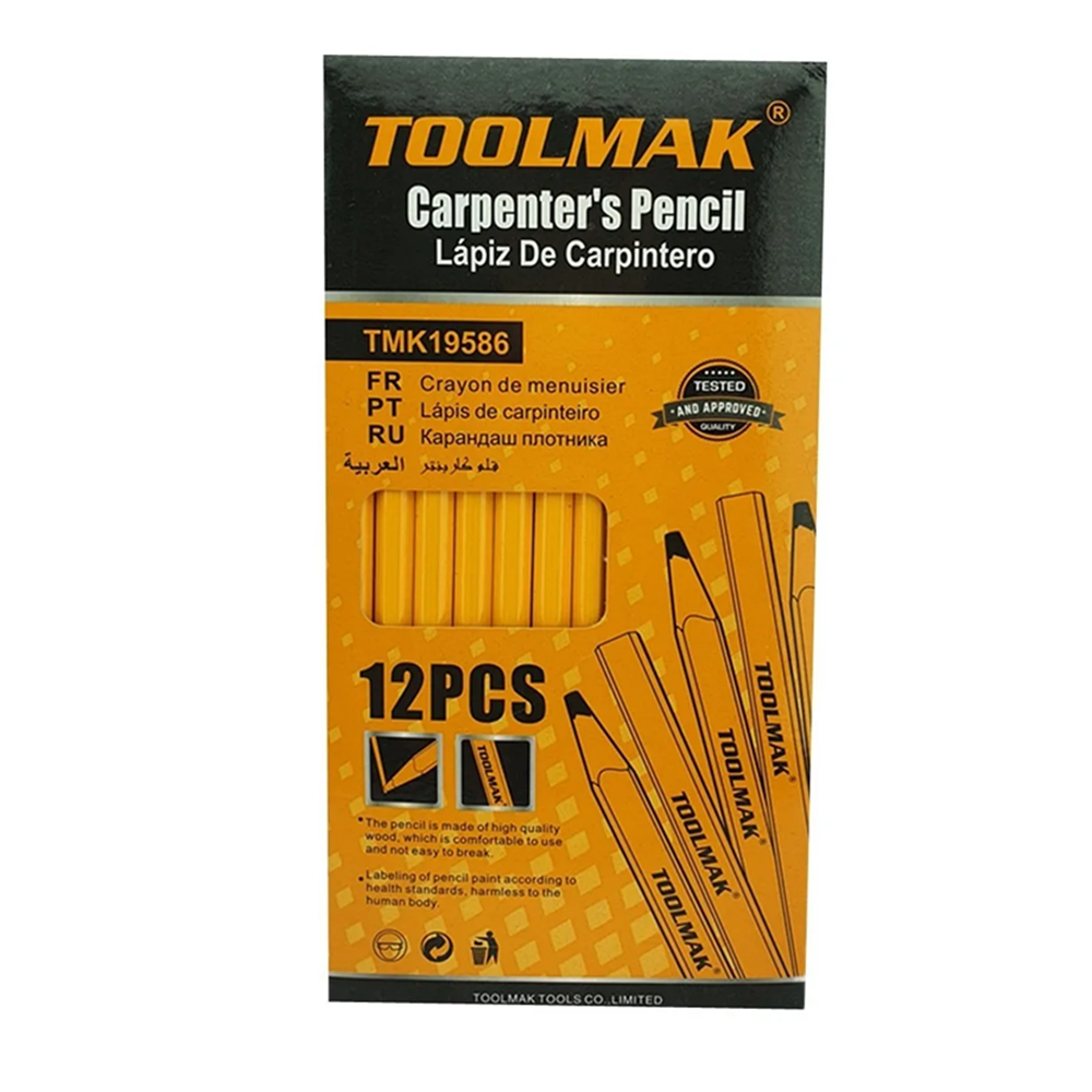 LÁPIZ CARPINTERO MADERA ALBAÑIL CONSTRUCCIÓN 12 PCS TOOLMAK TMK19586 - 1