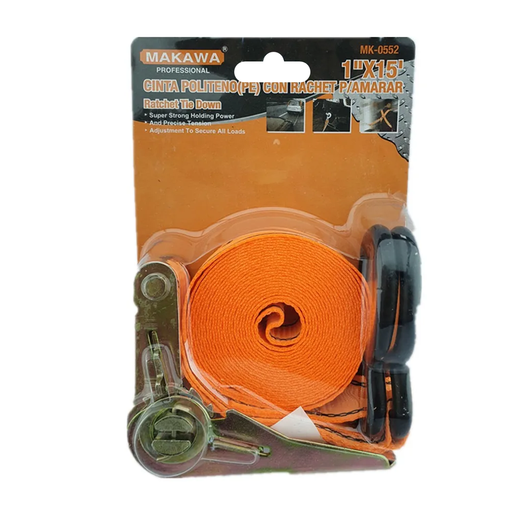 ESLINGA CINTA AMARRE CON RATCHET 1 PULGADA X 15 FT MAKAWA MK0552 - 1
