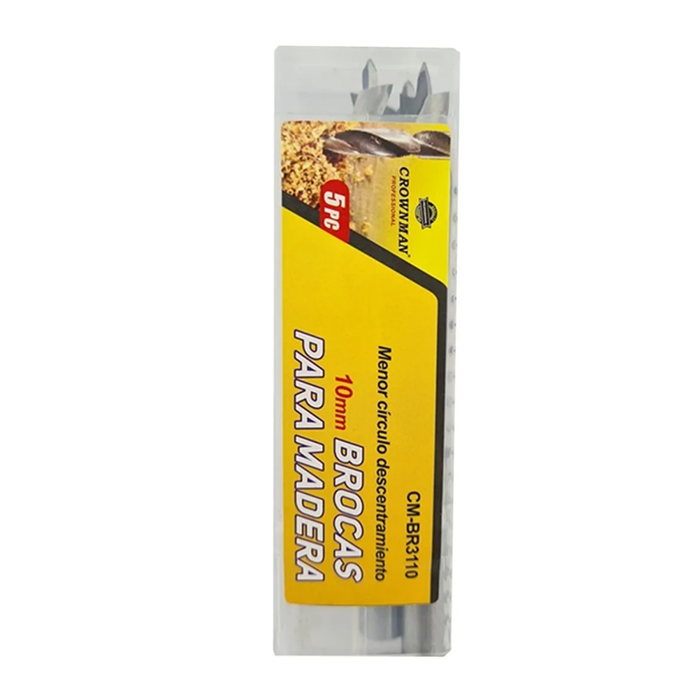 KIT SET JUEGO BROCAS PARA MADERA 10MM 5 PIEZAS CROWNMAN CM-BR3110 - 1