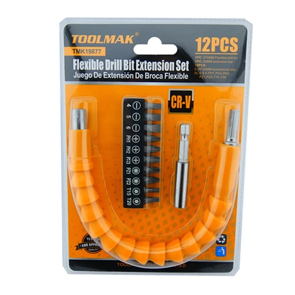 JUEGO DE EXTENSION FLEXIBLE PARA TALADRO DESTORNILLADOR TOOLMAK TMK19877 - 1