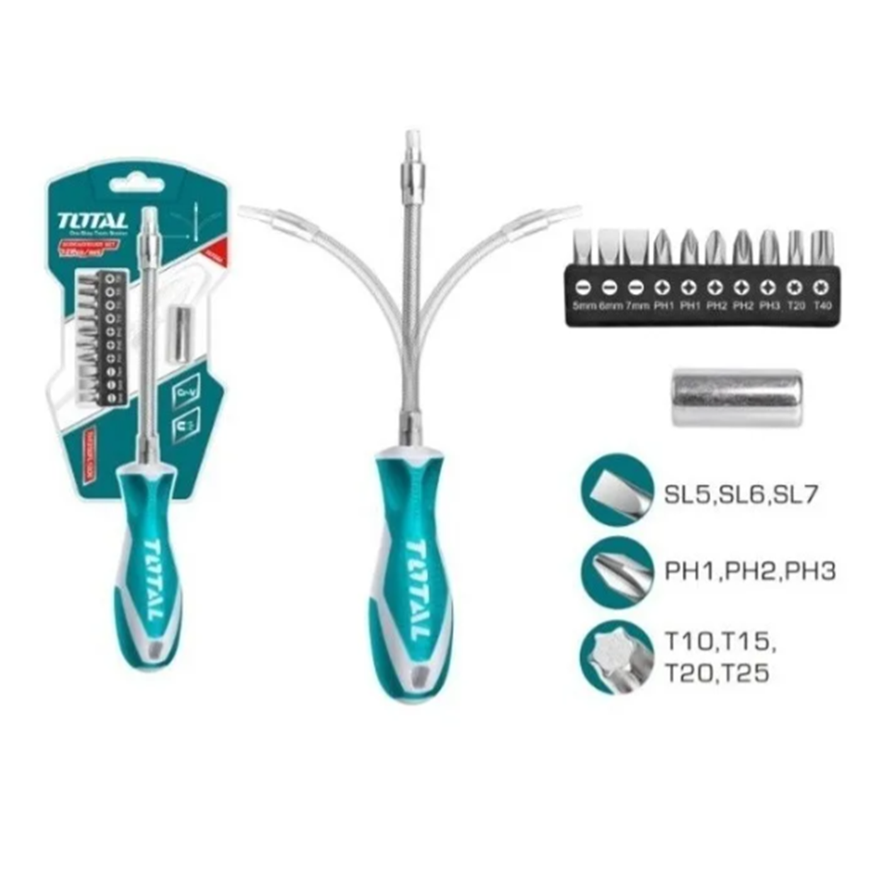 DESTORNILLADOR FLEXIBLE CON JUEGO PUNTAS 12 PIEZAS TOTAL THT250FL1206 - 2