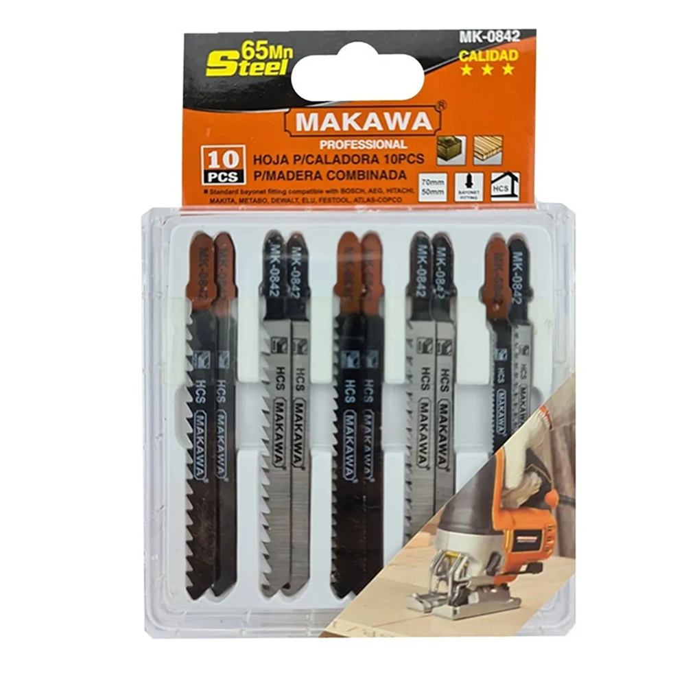 SET JGO DE HOJAS PARA SIERRA CALADORA P/ MADERA 10 PCS MAKAWA MK0842 - 1