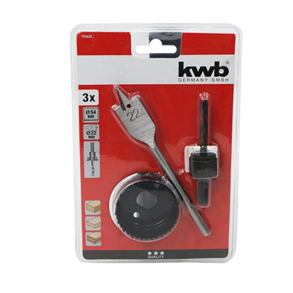 KIT BROCA SIERRA COPA CHAPA INSTALACIÓN CERRADURA 3 PCS KWB 705620 - 1