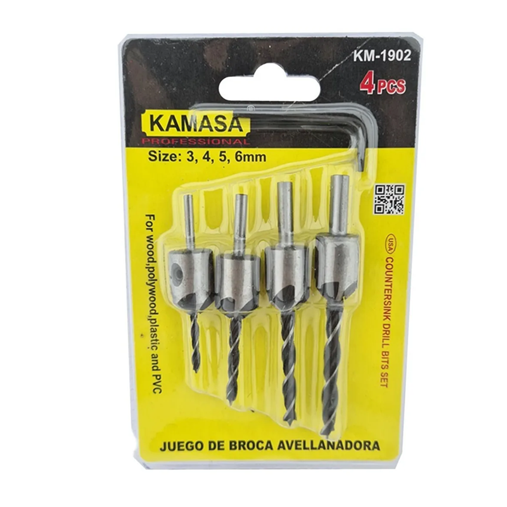 BROCAS AVELLANADORAS MADERA PLASTICO PVC PUNTA TALADRO 4 PIEZAS KAMASA KM1902 - 1