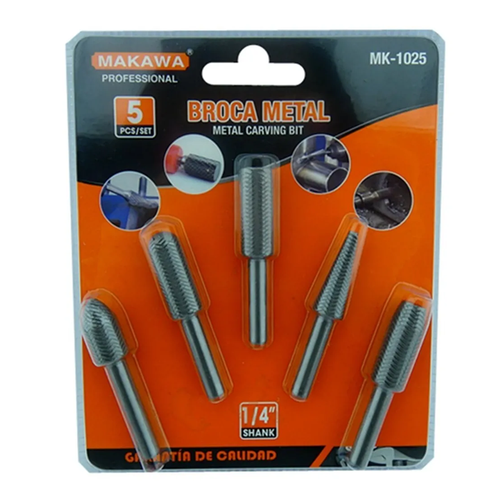 KIT JUEGO BROCAS METAL ESCOFINA ROTATIVA 1/4 5 PIEZAS MAKAWA MK-1025 - 1