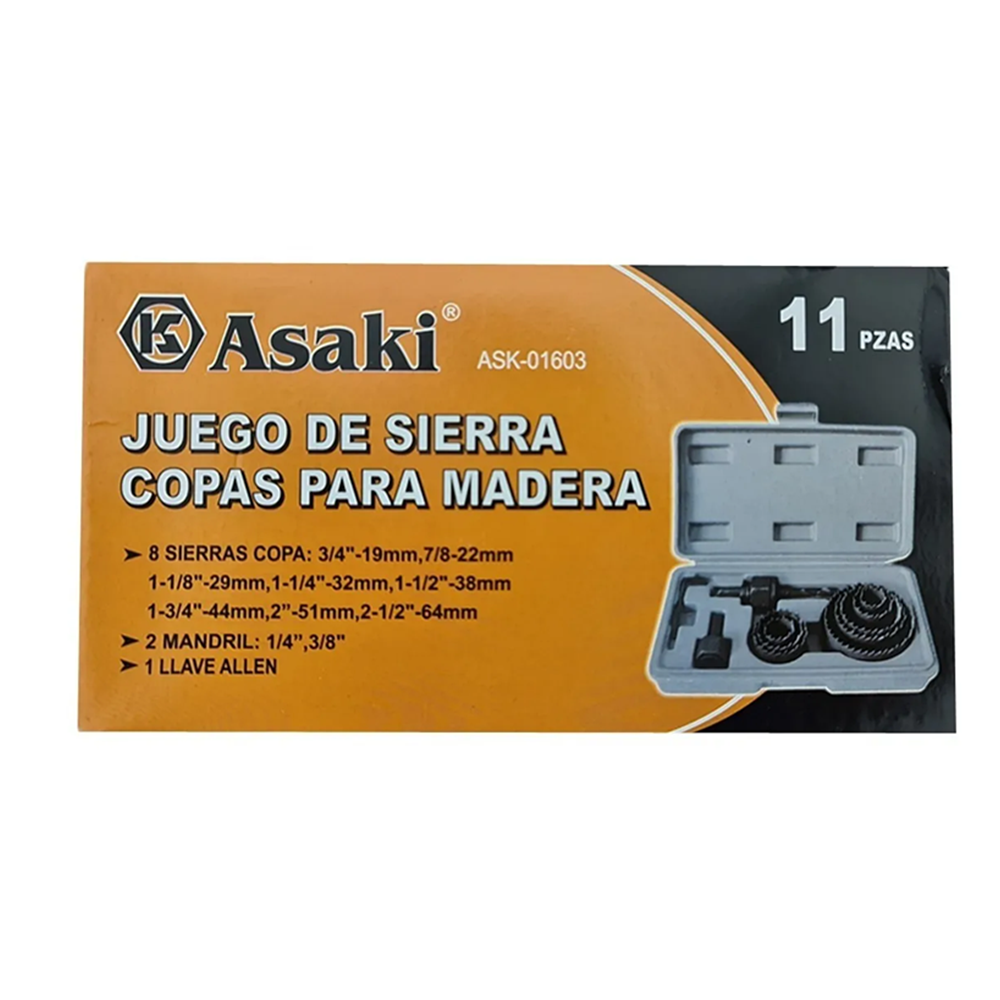 JUEGO HOJA ASAKI ASK01603 BROCA SIERRA COPA PARA MADERA 11 PIEZAS - 4