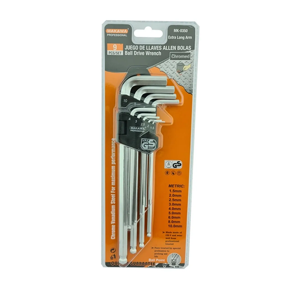 SET HERRAMIENTAS MAKAWA LLAVES MK0350 9 PIEZAS ALLEN HEXAGONAL - 1