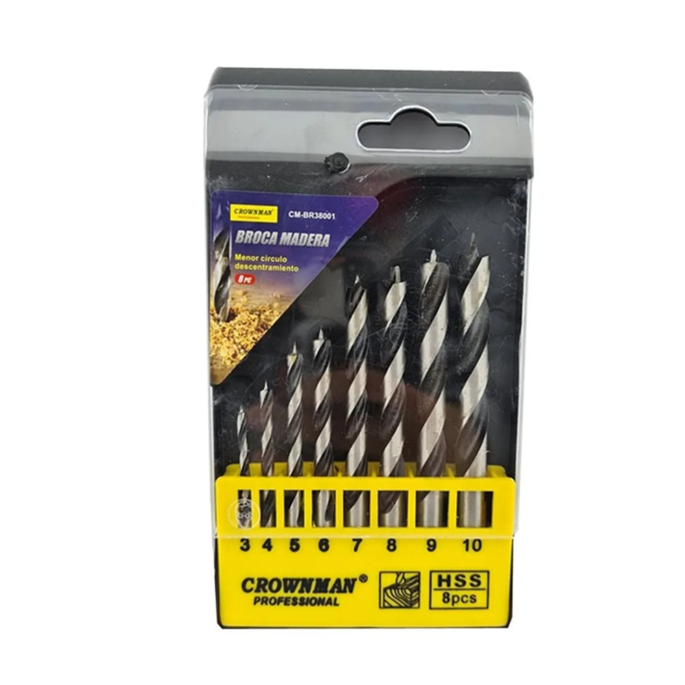 KIT SET JUEGO BROCAS PARA MADERA 8 PIEZAS CROWNMAN CMBR38001 - 1