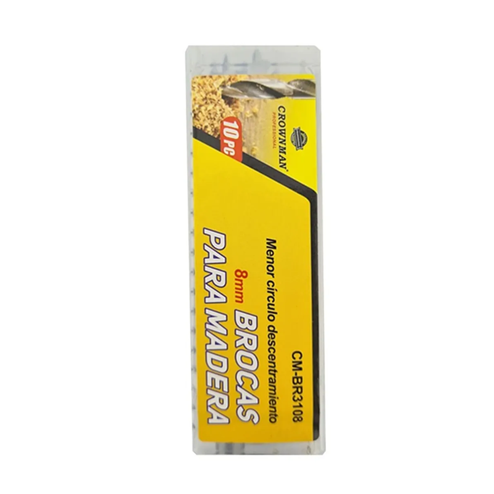 KIT SET JUEGO BROCAS PARA MADERA 8MM 10 PIEZAS CROWNMAN CMBR3108 - 1