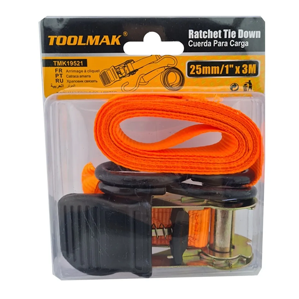 ESLINGA CINTA AMARRE CON RATCHET 1 PULGADA (25MM) X 3 M TOOLMAK TMK19521