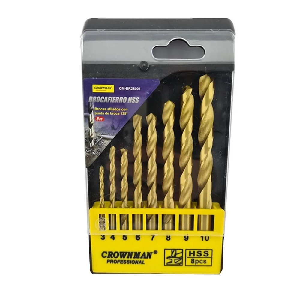 KIT SET JUEGO BROCAS PARA METAL 8 PIEZAS CROWNMAN CMBR28001 - 1