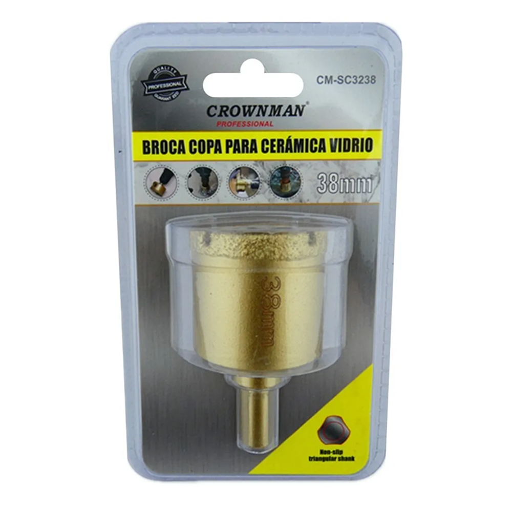BROCA COPA DIAMANTADA PARA VIDRIO CERAMICA MARMOL 38MM CROW CMSC3238 - 1
