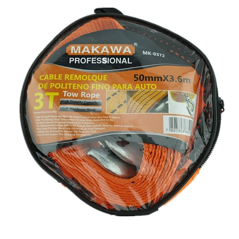 CABLE REMOLQUE PARA AUTO 3 TONELADAS 50MM X 3.6M MAKAWA MK0372 - 1