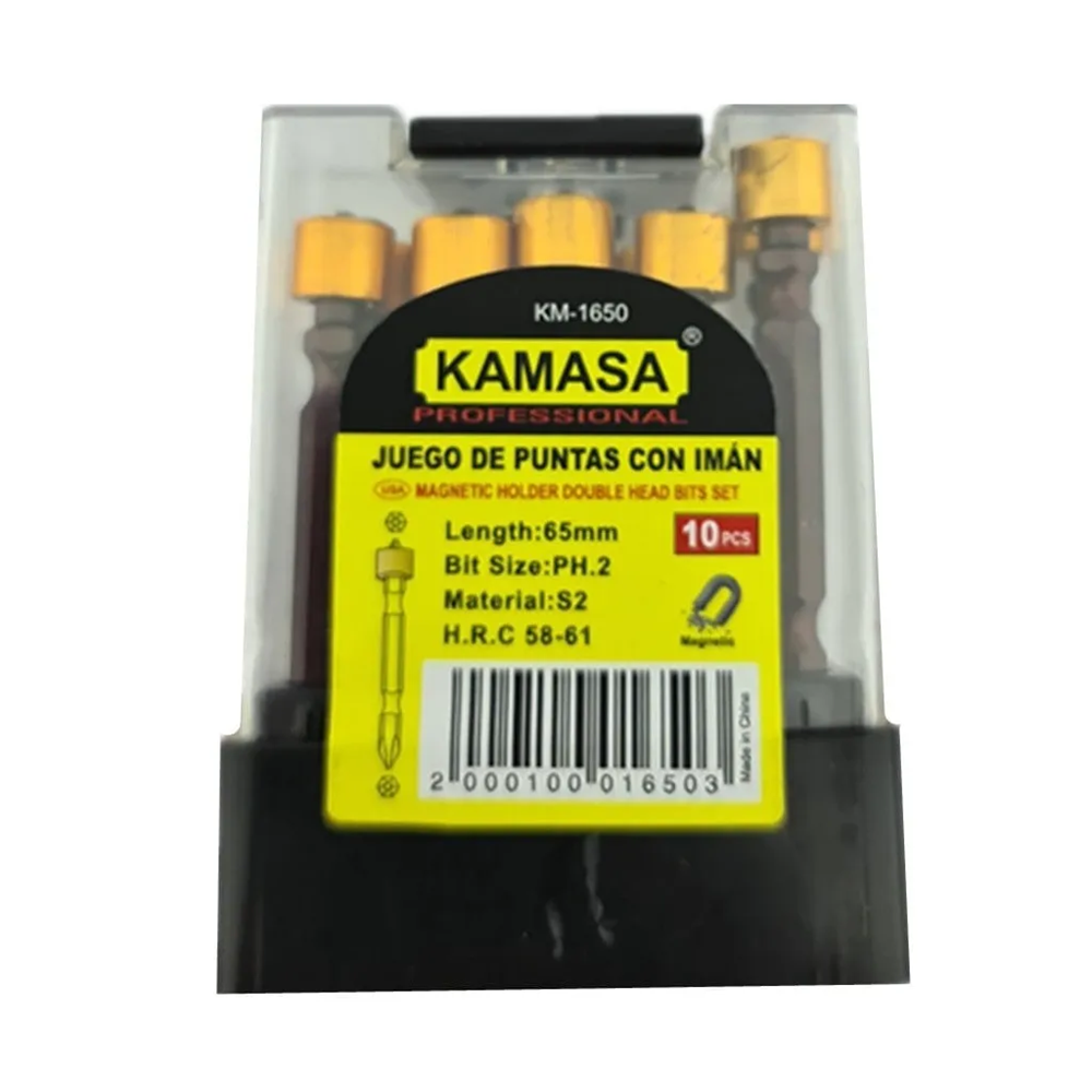 JUEGO PUNTA PHILLIPS CON TOPE DOBLE S2 PH2 10PC MAGNETICO KAMASA KM1650 - 1