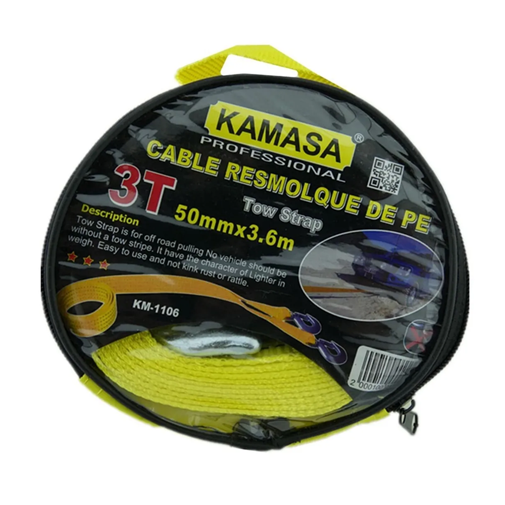 CABLE REMOLQUE PARA AUTO 3 TONELADAS 50MM X 3.6M KAMASA KM1106 - 1