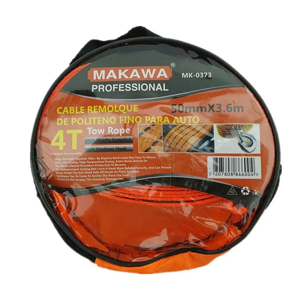 CABLE REMOLQUE PARA AUTO 4 TONELADAS 50MM X 3.6M MAKAWA MK0373 - 1