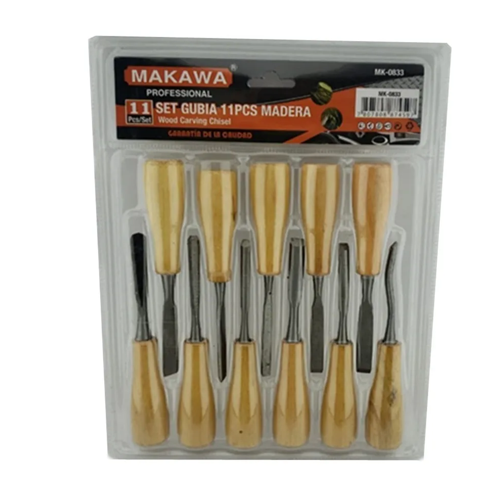JUEGO DE CINCELES PARA TALLAR MADERA GUBIA 11 PIEZAS MAKAWA MK0833 - 1