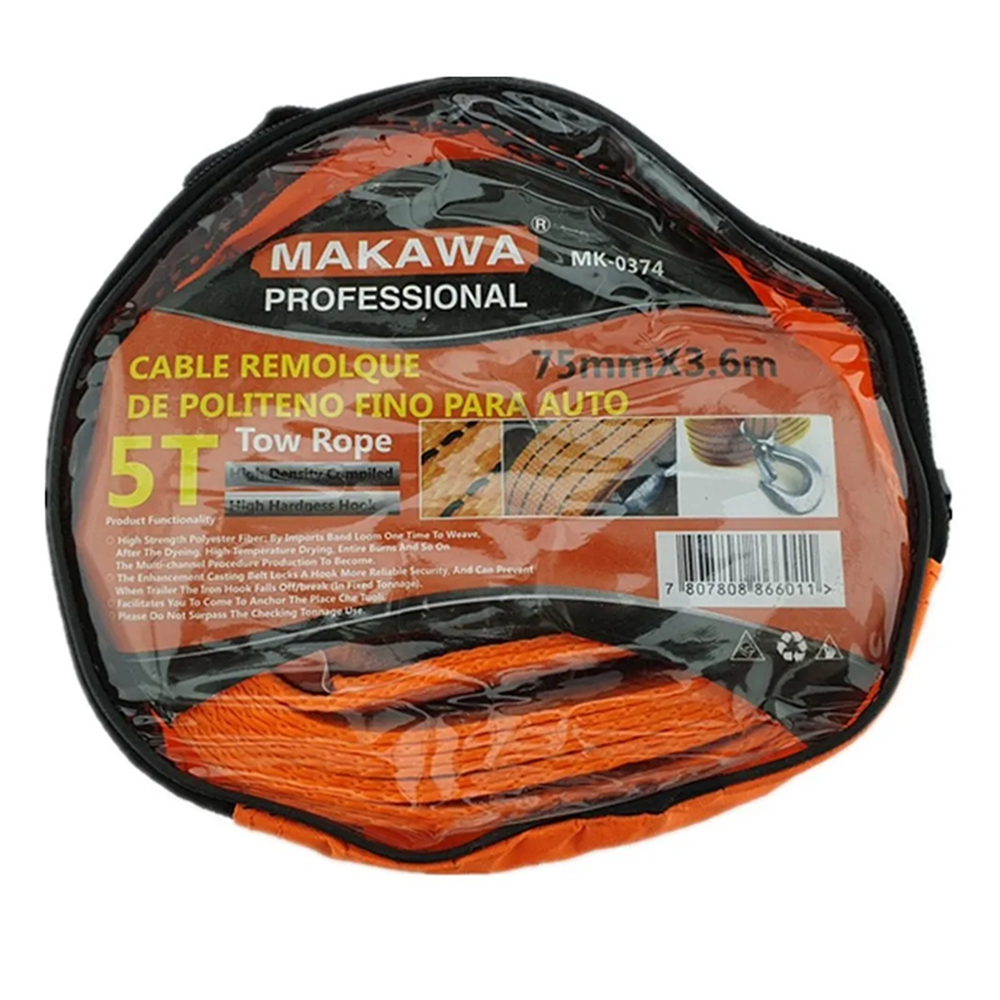 CABLE REMOLQUE PARA AUTO 5 TONELADAS 75MM X 3.6M MAKAWA MK0374 - 1
