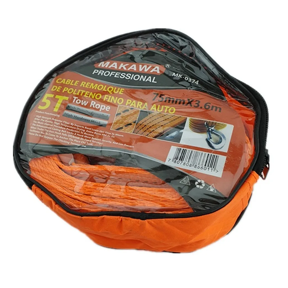 CABLE REMOLQUE PARA AUTO 5 TONELADAS 75MM X 3.6M MAKAWA MK0374 - 2