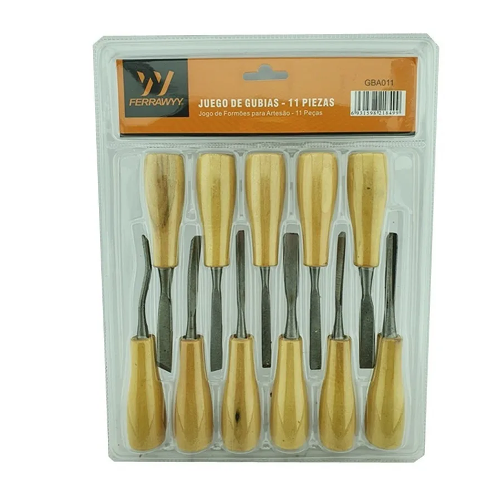 JUEGO DE CINCELES PARA TALLAR MADERA GUBIA 11 PIEZA FERRAWYY GBA011 - 1