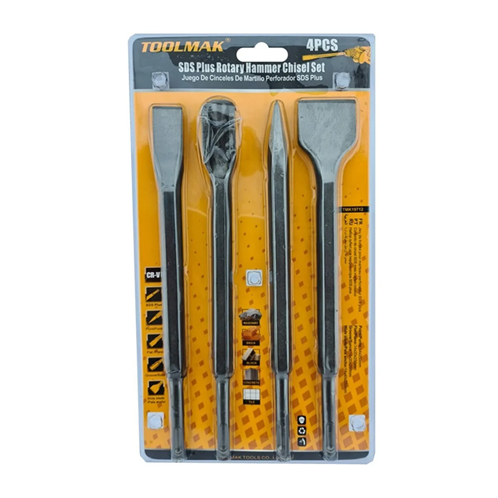 SET JUEGO DE BROCA PARA ROTOMARTILLO SDS PLUS 4 PCS CR-V TOOLMAK TMK19712 - 1