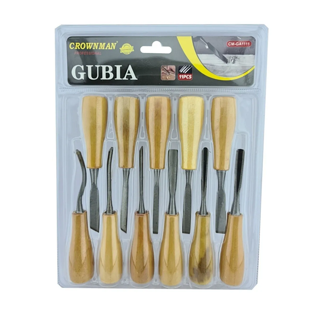 JUEGO DE CINCELES PARA TALLAR MADERA GUBIA 11 PIEZA CROWNMAN CMGA1111 - 1