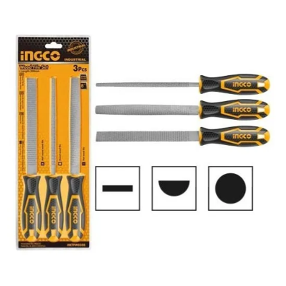 JUEGO LIMAS ESCOFINAS PARA MADERA 8 PULGADAS 3 PIEZAS INGCO HKTFW0308 - 2
