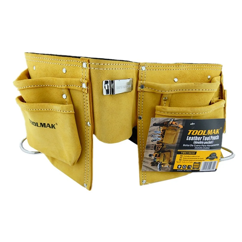 COLETO CARPINTERO DE CUERO DOBLE PORTA HERRAMIENTA TOOLMAK TMK19830 - 1