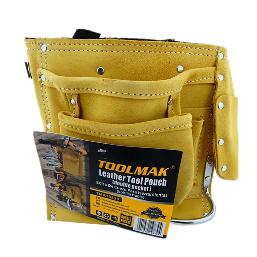 COLETO CARPINTERO DE CUERO DOBLE PORTA HERRAMIENTA TOOLMAK TMK19830 - 2