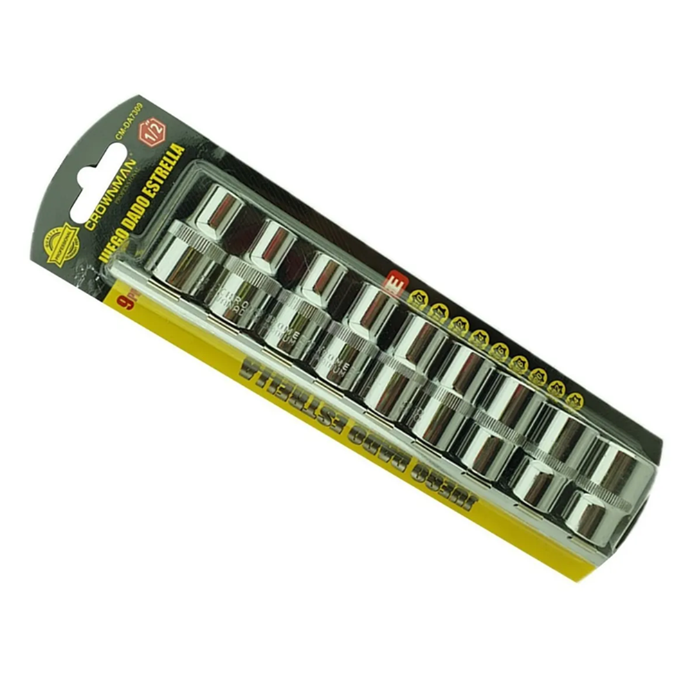 SET KIT JUEGO DE DADOS TORX ESTRELLA HEMBRA 9 PIEZA CROWNMAN CMDA7309 - 1