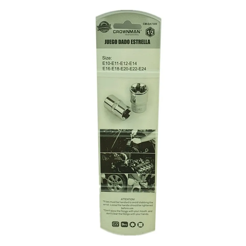 SET KIT JUEGO DE DADOS TORX ESTRELLA HEMBRA 9 PIEZA CROWNMAN CMDA7309 - 2