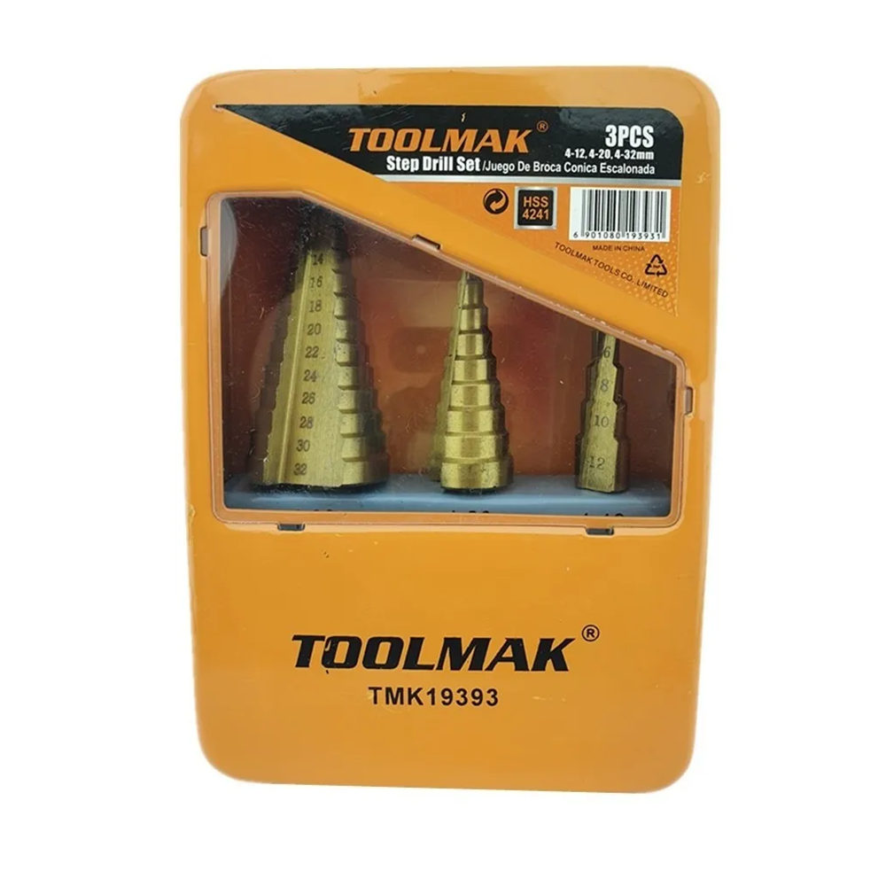 JUEGO KIT SET DE BROCA ESCALONADA 3 PIEZAS TOOLMAK TMK19393 - 2