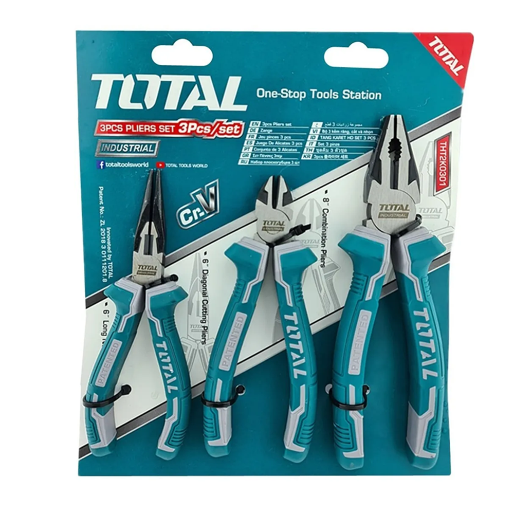 KIT SET JUEGO DE ALICATES 3 PIEZAS TOTAL THT2K0301 - 1