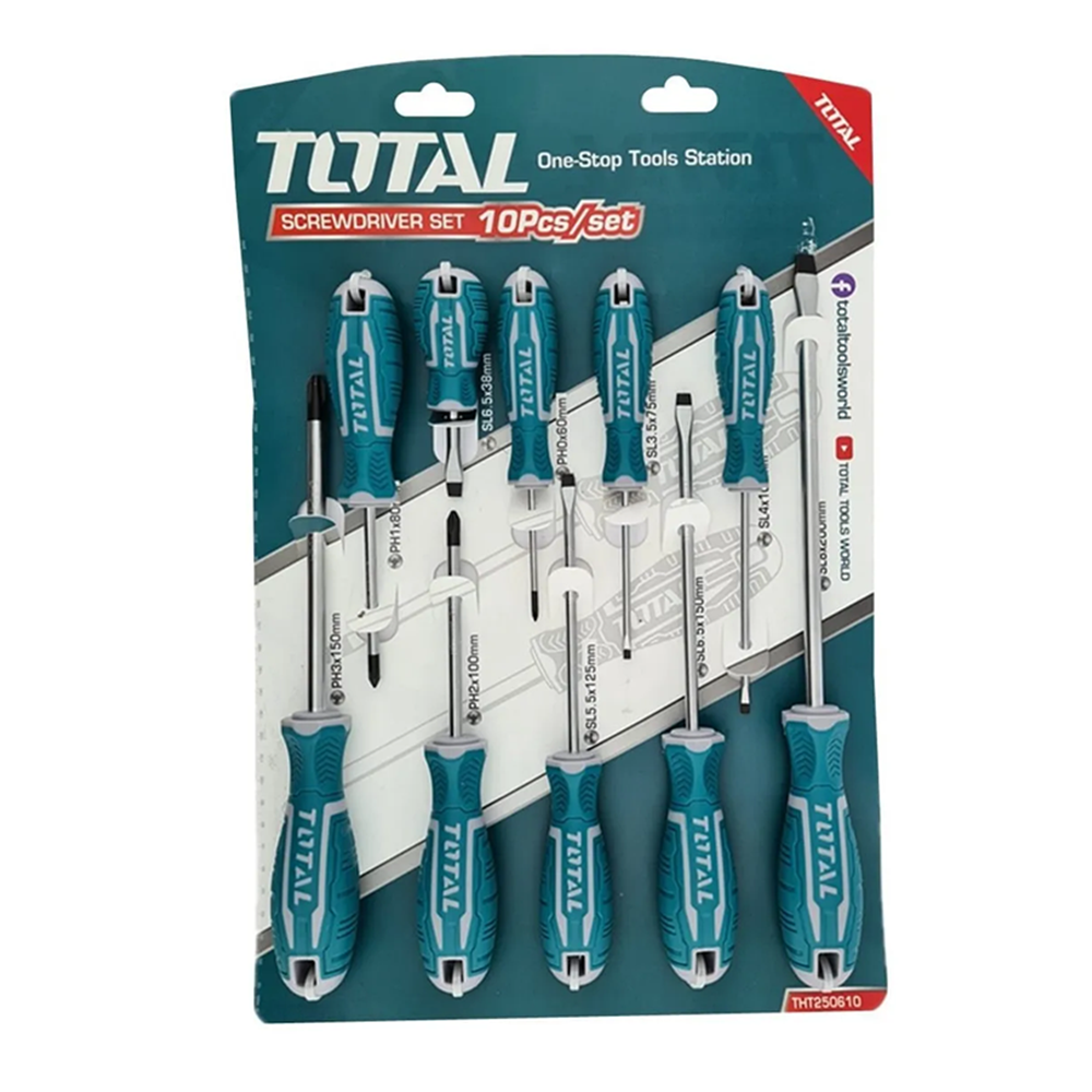 KIT SET JUEGO DESATORNILLADORES 10 PIEZAS TOTAL THT250610 - 1
