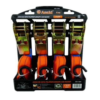 SET KIT JUEGO ESLINGA CINTA AMARRE RATCHET 4 PIEZAS ASAKI ASK13605 - 1
