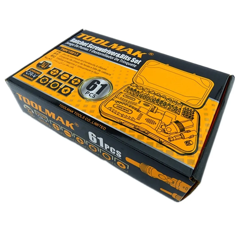 JUEGO PUNTAS DESTORNILLADOR CON RATCHET 1/4 61 PIEZAS TOOLMAK TMK19913 - 4