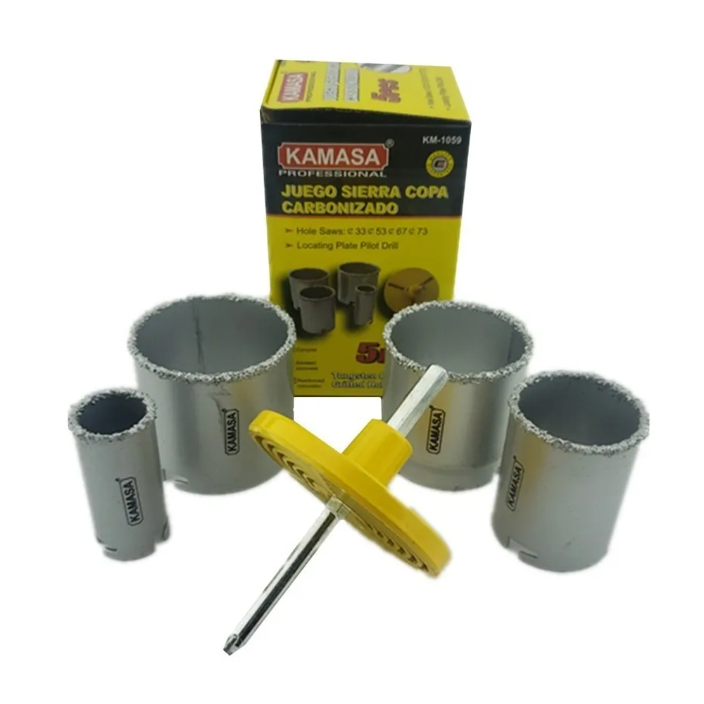 JUEGO DE BROCA SIERRA COPA DIAMANTADA 5 PIEZAS 33-73MM KAMASA KM1059 - 2