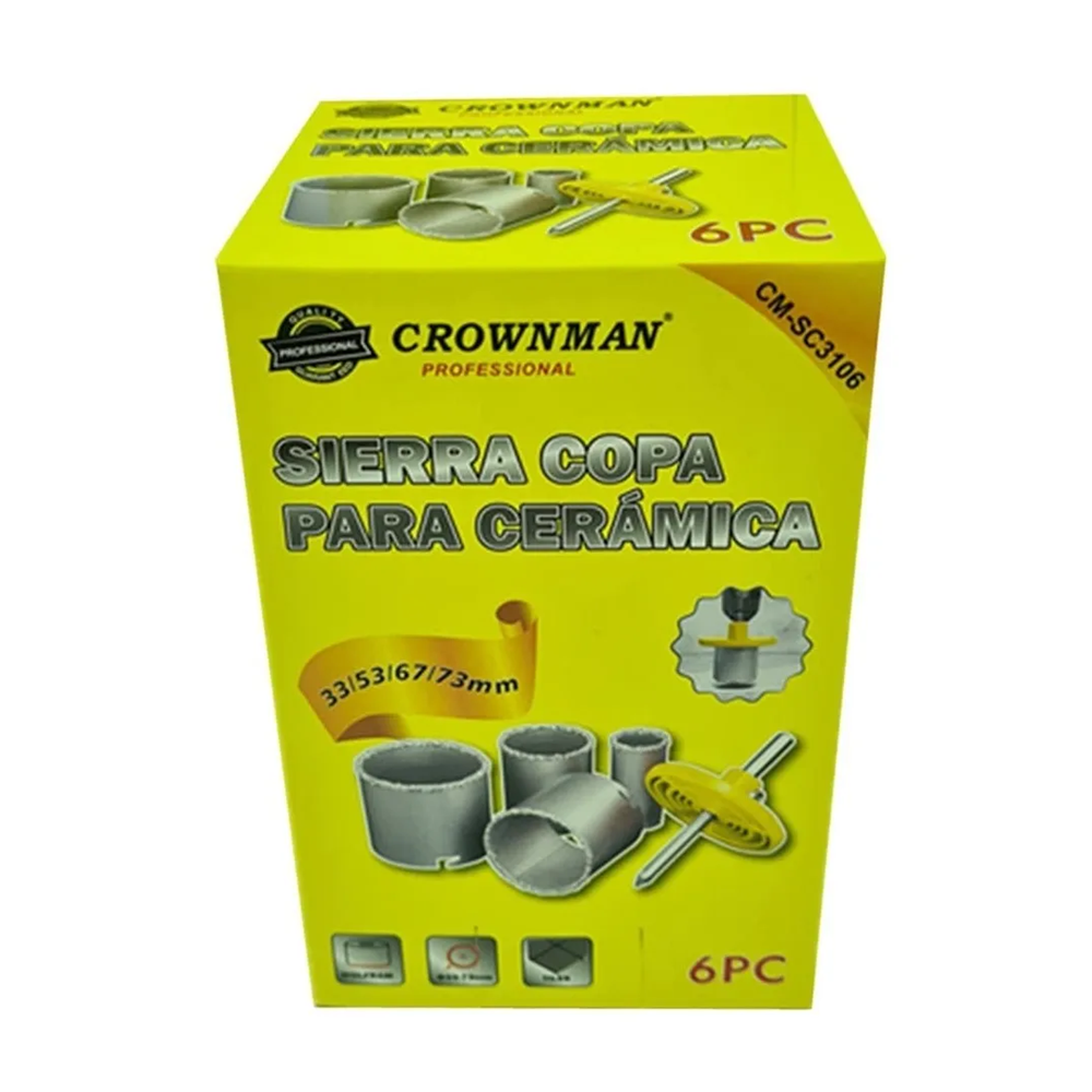 KIT JUEGO DE BROCA SIERRA COPA DIAMANTADA 6 PIEZAS CROWNMAN CMSC3106 - 2