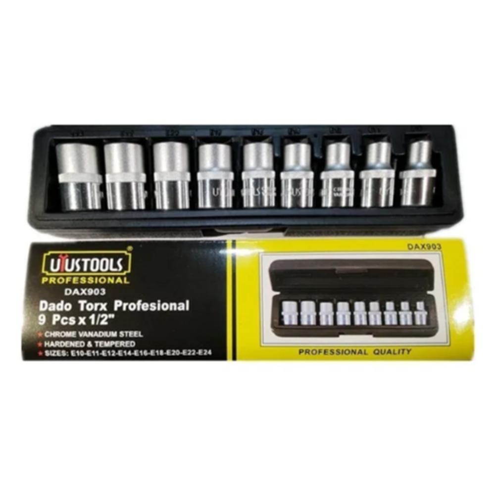 JUEGO SET DE DADOS TORX ESTRELLA HEMBRA 9 PIEZAS UYUSTOOLS DAX903 - 2