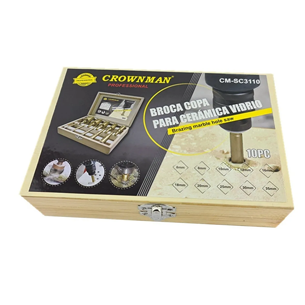 BROCAS COPA P/ CERAMICA MARMOL VIDRIO 6-35MM 10 PCS CROWNMAN - 3