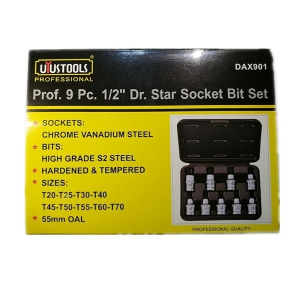JUEGO DE DADOS 1/2 TORX ESTRELLA MACHO 9 PIEZAS UYUSTOOLS DAX901 - 4