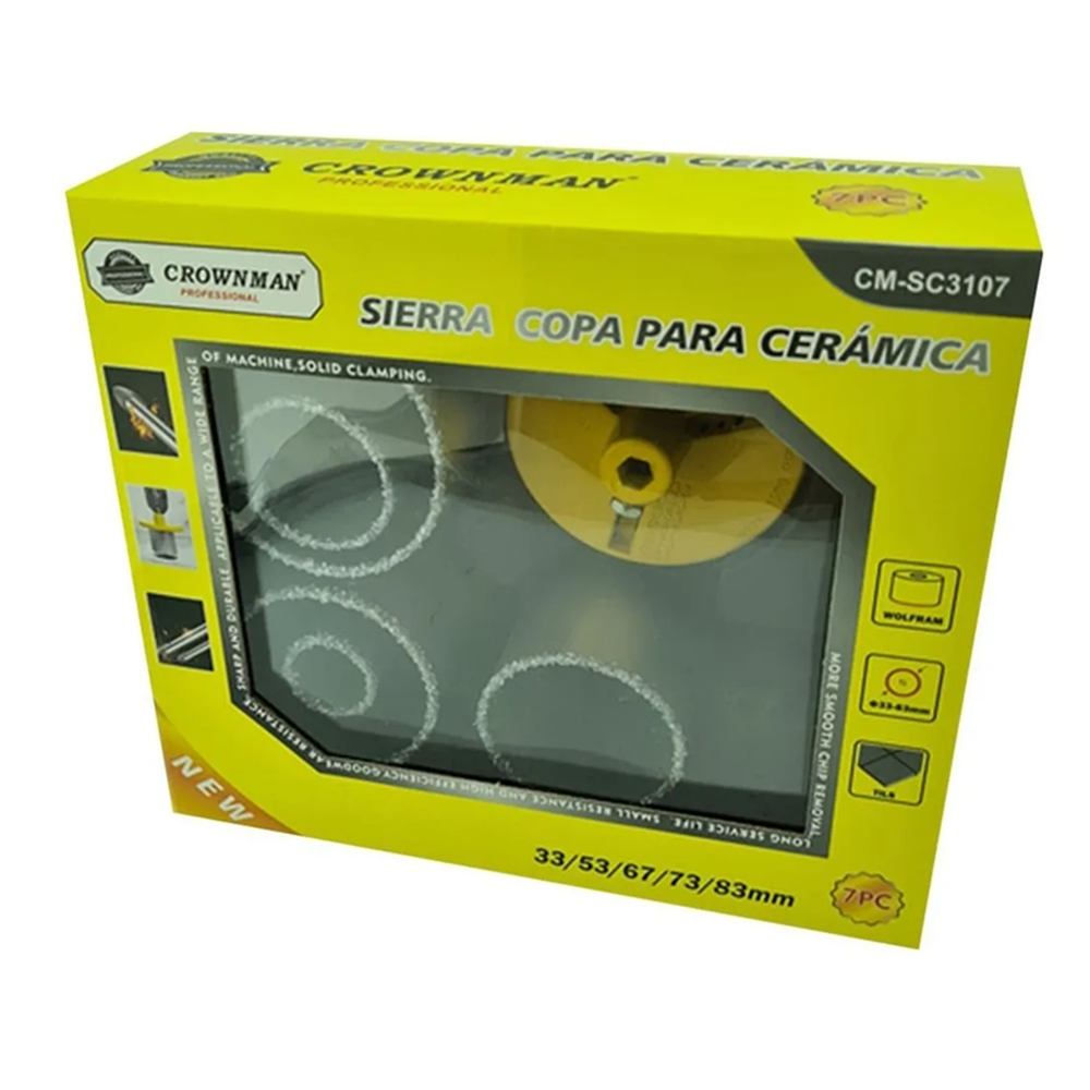 KIT SET JUEGO BROCA SIERRA COPA DIAMANTADA 7 PIEZA CROWNMAN - 3