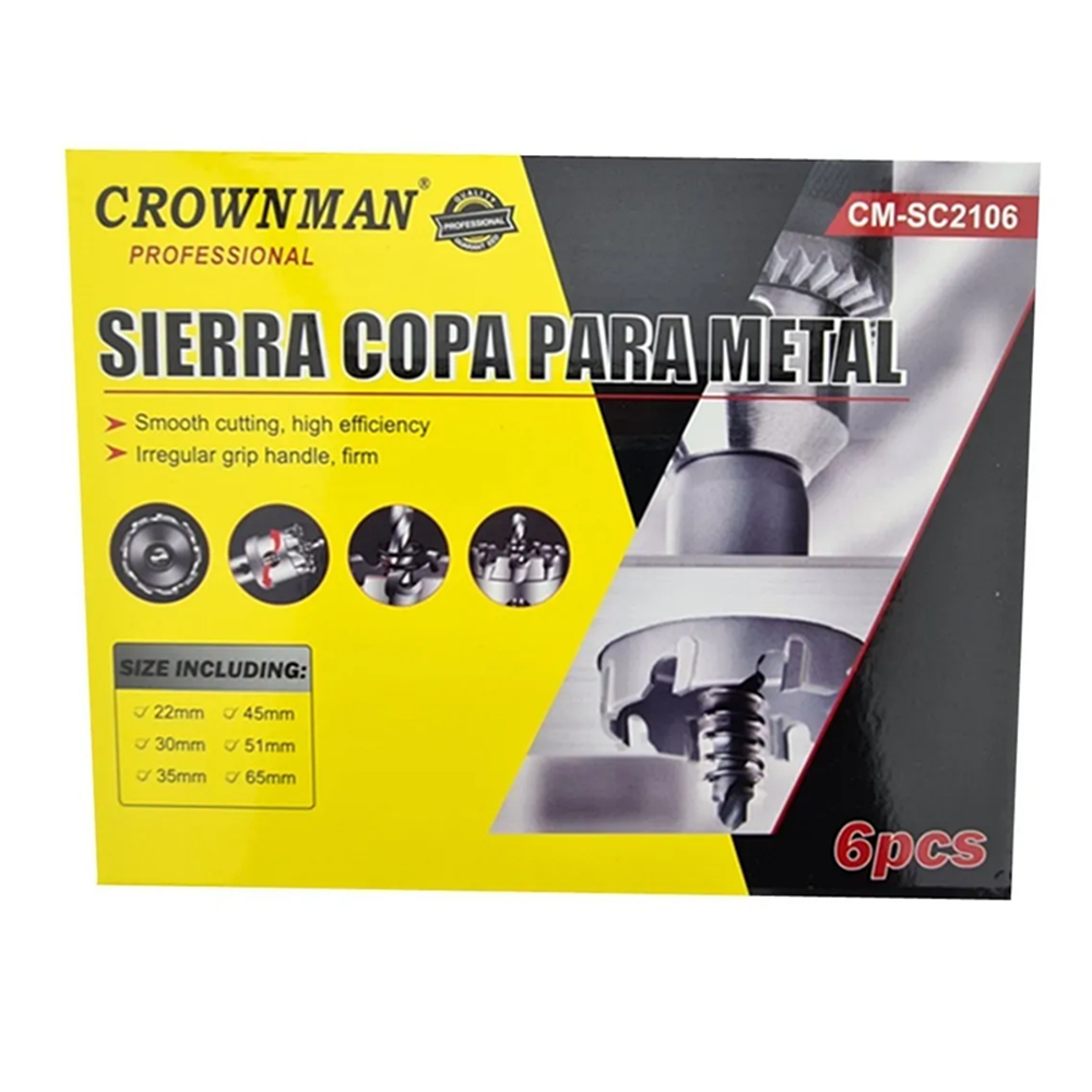KIT SET JUEGO DE BROCAS PARA METAL 6 PIEZAS CROWNMAN - 2