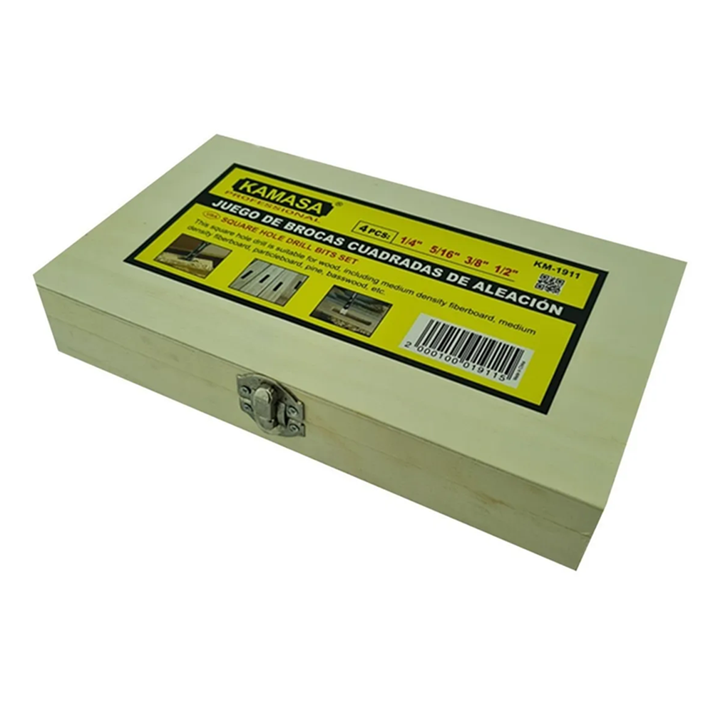 KIT JUEGO BROCAS AGUJERO CUADRADO PARA MADERA 4 PIEZAS KAMASA KM1911 - 3