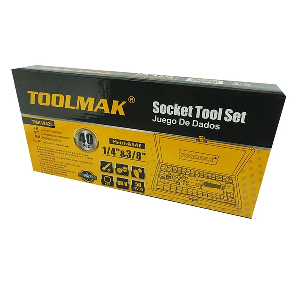 SET KIT JGO DE DADO 1/4 3/8 MILIMÉTRICO PULGADA 40 PCS TOOLMAK TMK19525 - 4