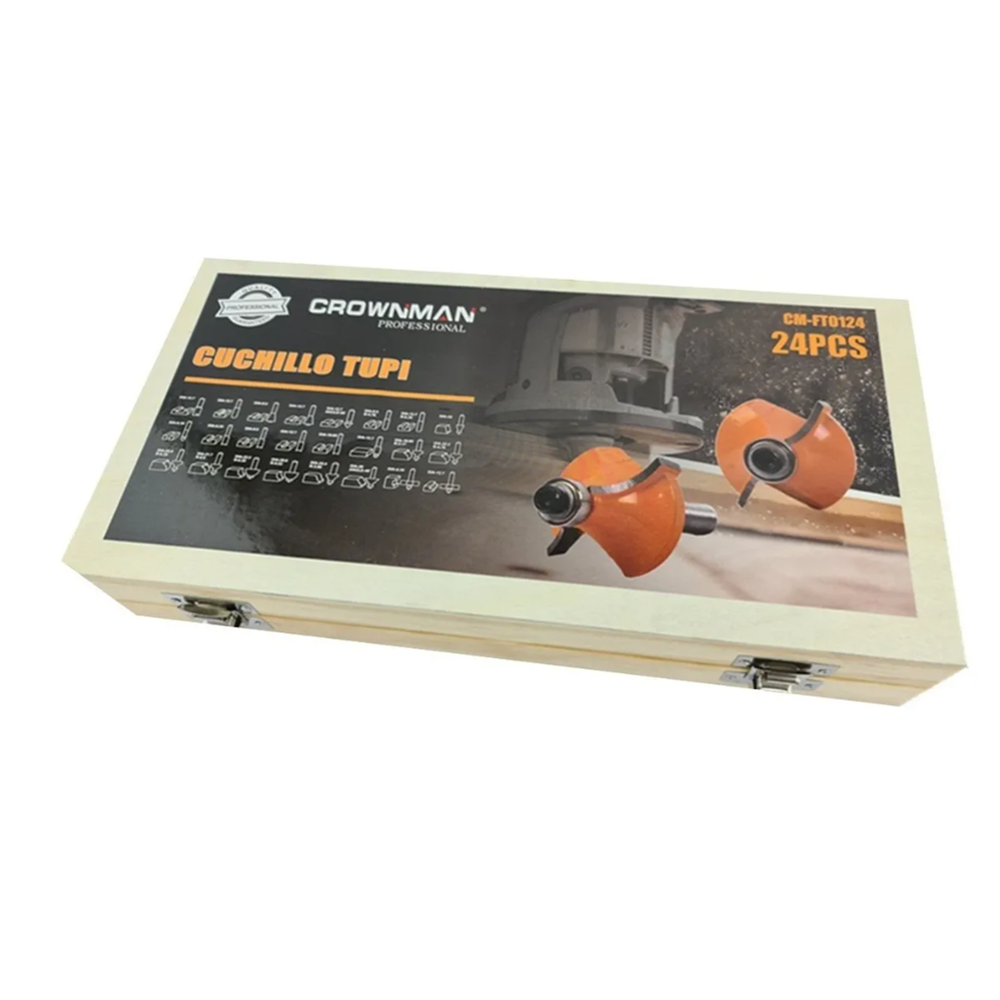KIT FRESA 24 PIEZAS MADERA 1/4 6.35MM TUPI FRESADORA CROWNMAN CMFT0124 - 3