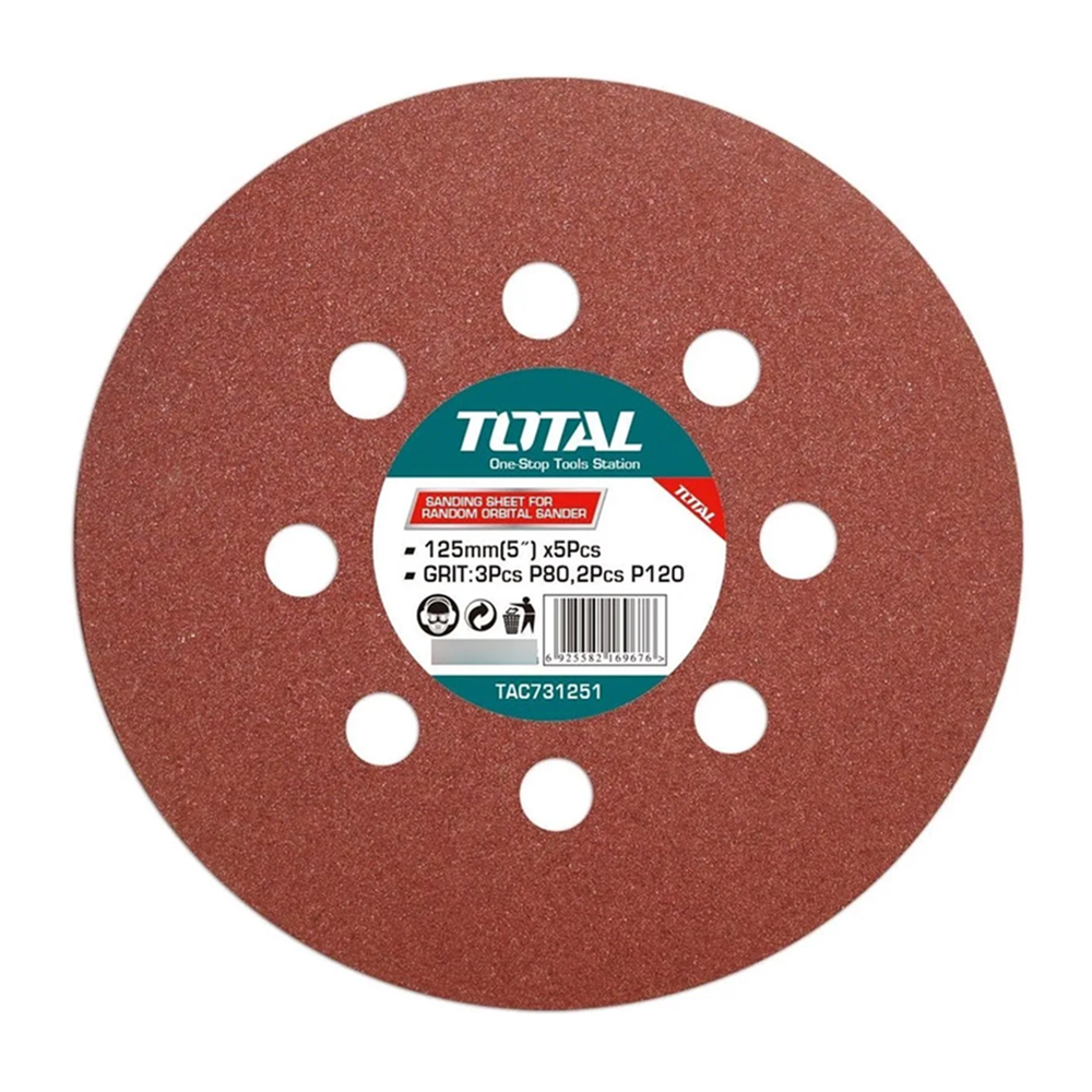 5 DISCO LIJA PARA PULIR 125MM VELCRO GRANO VARIADO TOTAL - 1