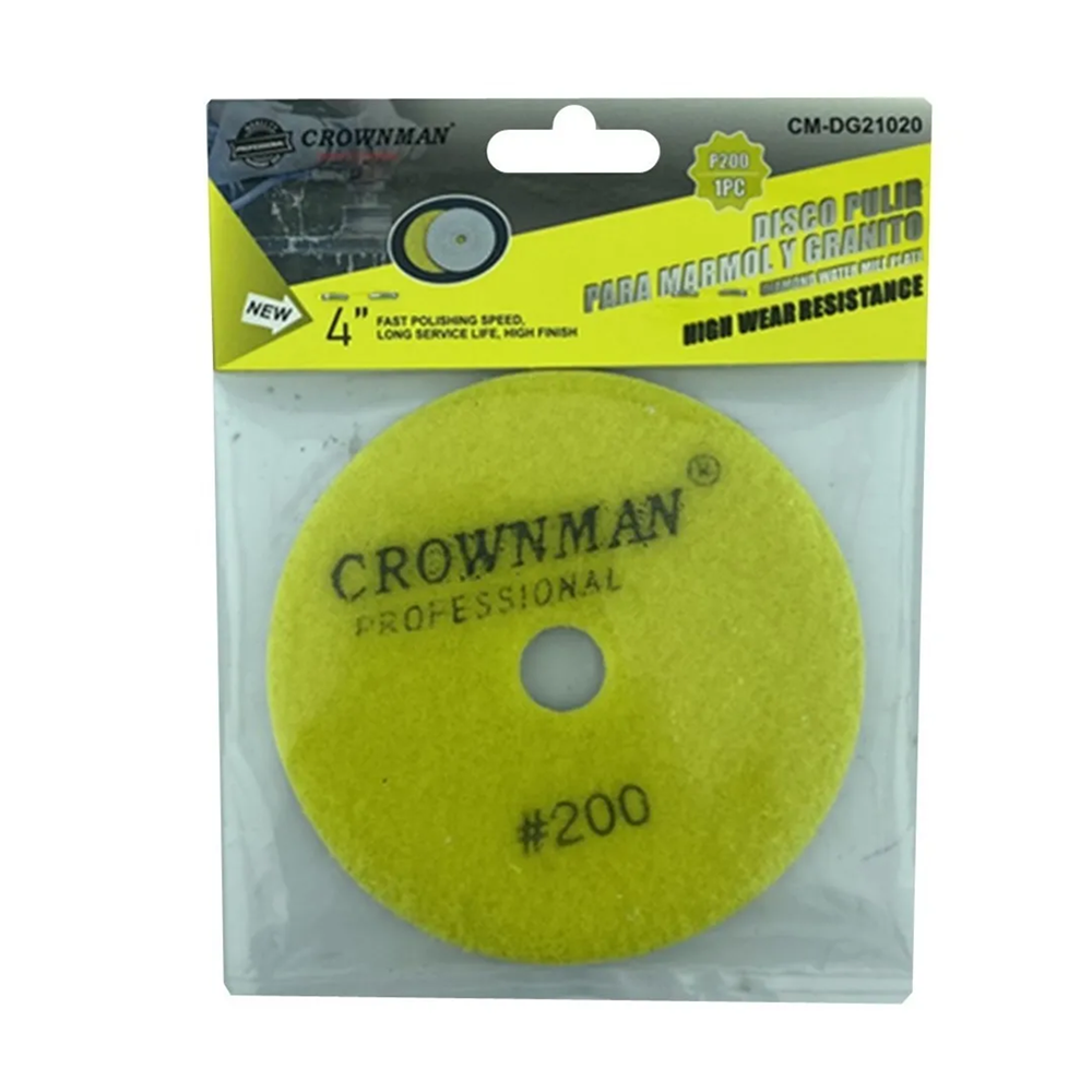 DISCO LIJA PARA PULIR MARMOL GRANITO 4 PULGADAS G: 200 CROWNMAN - 1